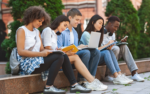 College Students Sitting Outside